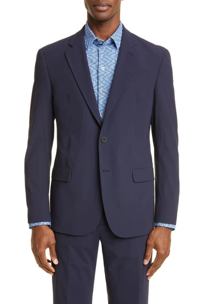 Emporio Armani Techno Performance Solid Sport Coat In Solid Blue Navy