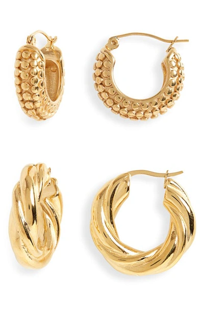 8 Other Reasons Set Of 2 Textured Hoop Earrings In Gold