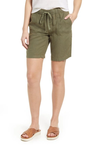 Caslon 9-inch Linen Shorts In Green Beetle