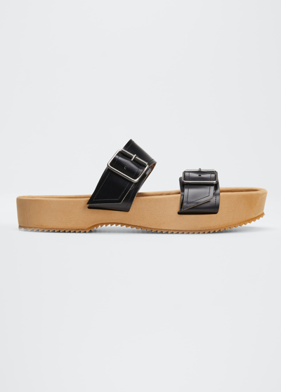 Dries Van Noten Men's Double Buckle Strap Slide Sandals In Black