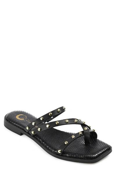 Journee Collection Square-toe Studded Sandal In Black