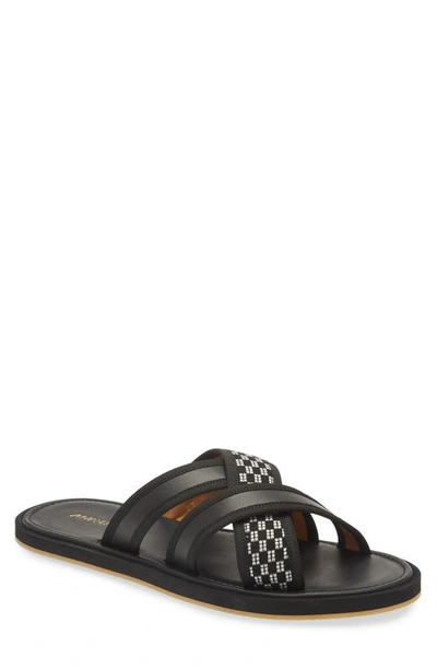 Armando Cabral Arabia Iv Woven Cotton And Leather Slides In Noir