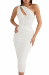 House Of Cb Valentina Asymmetric Cutout One-shoulder Midi Dress In Ivory