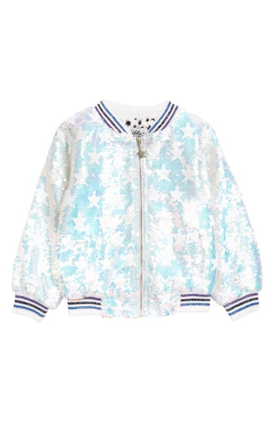 Lola & The Boys Kids' Bright Star Sequin Bomber Jacket In Silver