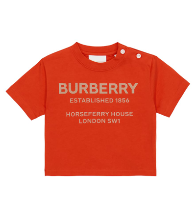 Burberry Babies' 棉质针织logo T恤 In Vermilion Red