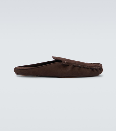 Auralee Suede Moccasin Slippers In Brown