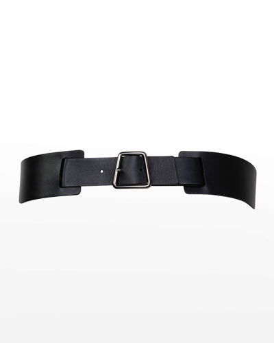 Akris Trapezoid Buckle Leather Belt In Black