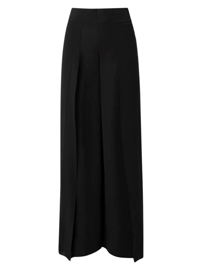 Akris Layered Front-slits Silk Georgette Wide-leg Pants In Black