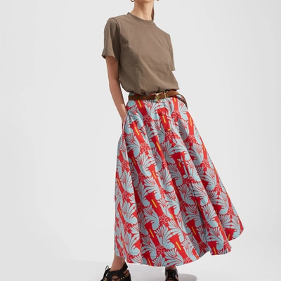 La Doublej Holiday Printed Poplin Button-front Skirt In Ali Turchese
