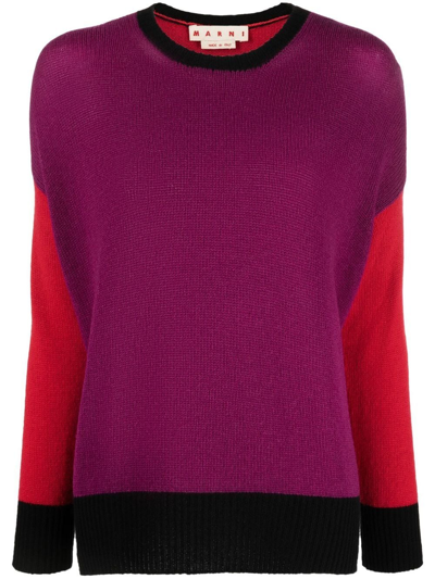 Marni Colourblock Cashmere Jumper In Dry Rose