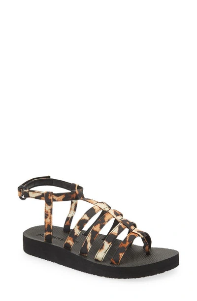 Arizona Love Brown Trekky Leopard Print Flat Sandals