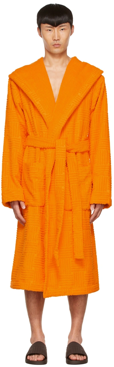 Bottega Veneta Intreccio Cotton Terry Bathrobe In Tangerine