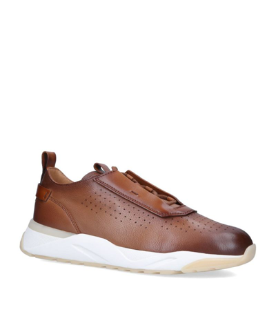 Santoni Leather Patina Runner Sneakers In Tan