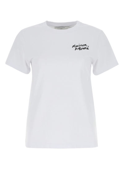 Maison Kitsuné Handwriting Logo-print Cotton-jersey T-shirt In White
