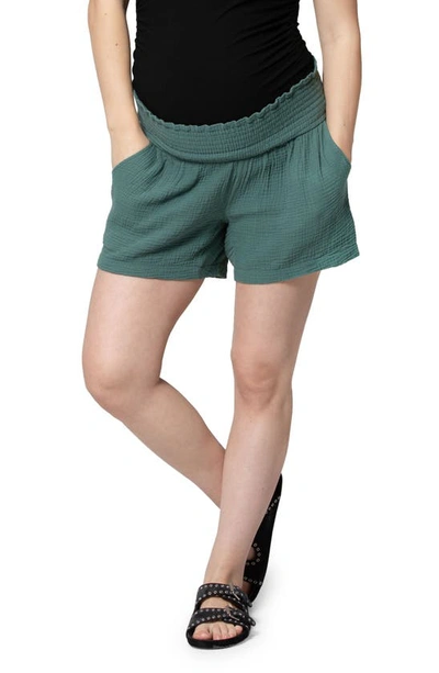 Nom Maternity Berlin Smocked Waist Shorts In Eucalyptus