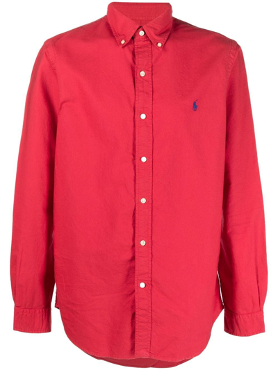 Polo Ralph Lauren Logo-embroidered Long-sleeved Cotton Shirt In Red