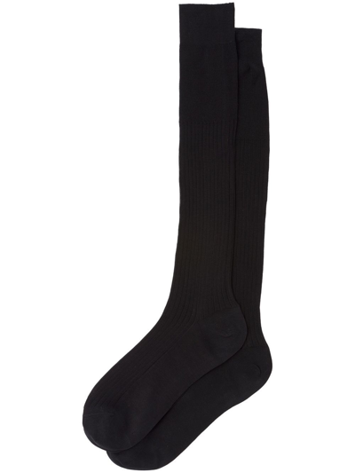 Miu Miu Ribbed Knee-length Socks In Black