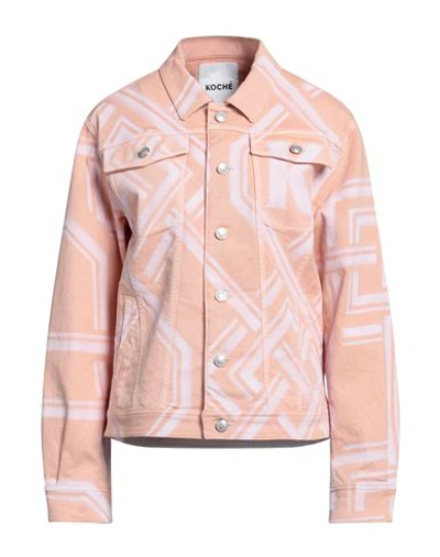 Koché Denim Spray Monogram Jean Jacket In Peach