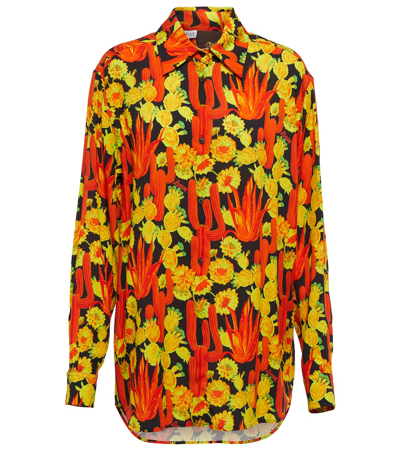 Loewe X Paula's Ibiza Cactus-print High-low Shirt In Black/orange/gold
