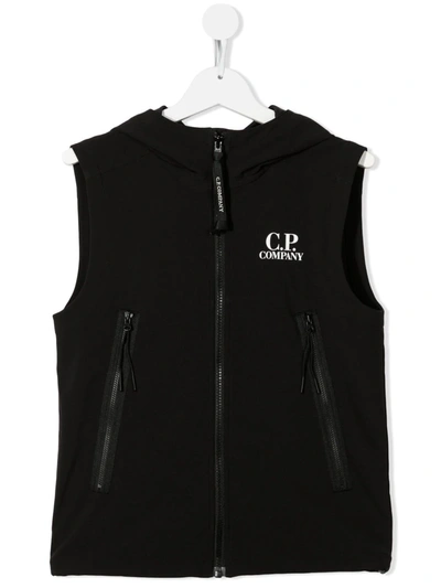 C.p. Company Teen Goggle-hood Zip-up Gilet In Black