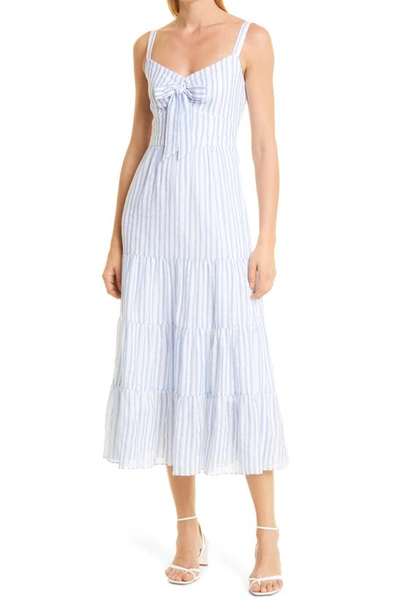 Likely Stasia Pinstripe Tiered Midi-dress In Blue/white