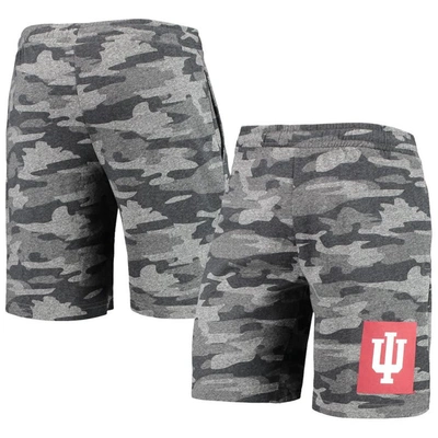 Concepts Sport Men's  Charcoal, Gray Indiana Hoosiers Camo Backup Terry Jam Lounge Shorts In Charcoal,gray