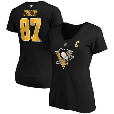 Fanatics Women's  Sidney Crosby Black Pittsburgh Penguins Plus Size Name And Number V-neck T-shirt