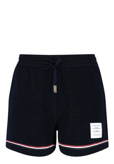 Thom Browne Logo Patch Drawstring Shorts In Midnight Blue