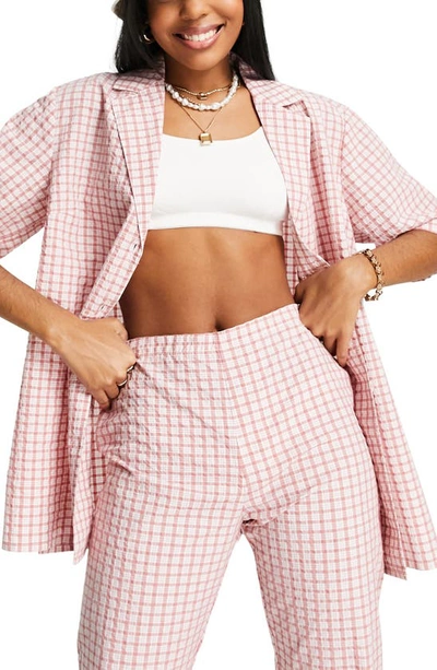 Asos Design Casual Bowling Shirt In Pink Check - Part Of A Set-multi