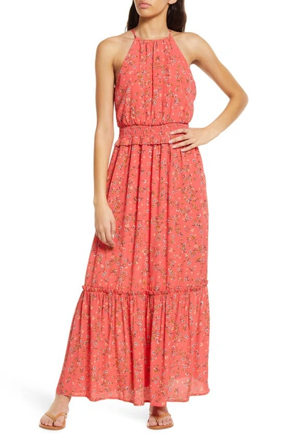 Lost + Wander Everyday Adventure Floral Print Maxi Sundress In Coral Floral