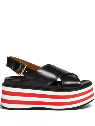 Marni Black Leather Medium Sandals With Stripes