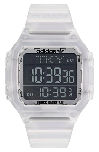 Adidas Originals Digital One Gmt Digital Resin Strap Watch, 47mm In Clear