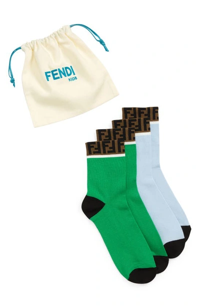 Fendi Kids' 2-pack Cotton Blend Sock Set In F1gfl Grn/ Blue