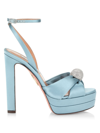 Aquazzura Yes Darling Satin Platform Sandals In Baby Blue