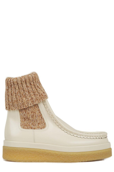 Chloé Jamie Leather And Ribbed-knit Ankle Boots In New