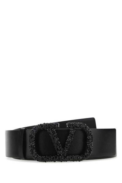 Valentino Garavani Vlogo Embellished-buckle Leather Belt In Black