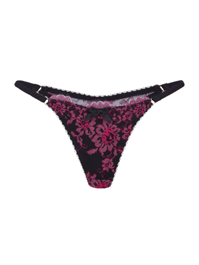 Agent Provocateur Carline Embroidered-lace Thong In Pink Black
