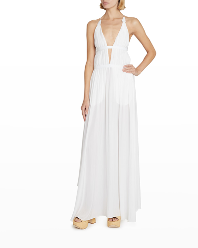Loewe X Paula's Ibiza Plunging Pleated Strappy Maxi Dress In White |  ModeSens