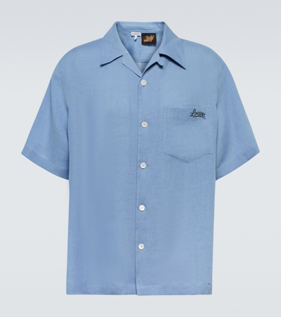 Loewe X Paula's Ibiza Men's Linen Bowling Shirt In Jeans Blue