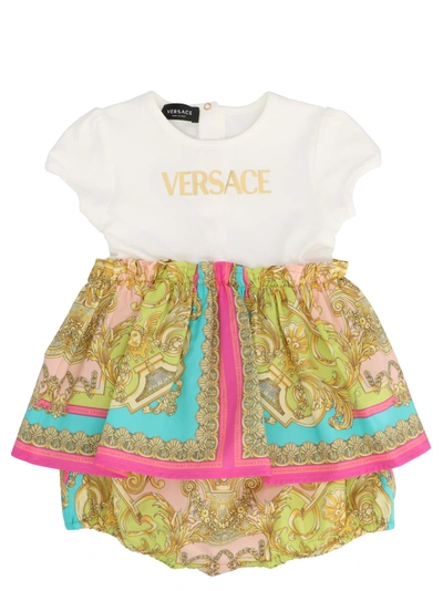 Versace Baby Barocco Goddess Dress And Bloomers Set In  Bianco+oro+multicolor | ModeSens