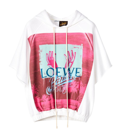 Loewe X Paula Ibiza Palm Logo Print Hooded Linen Shirt In White