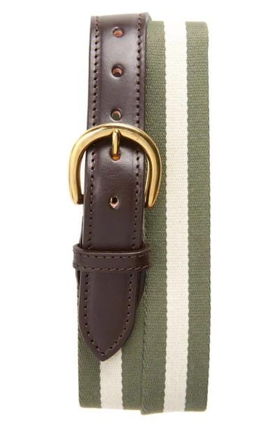 Drake's Stripe Web Belt In Moss / Taupe