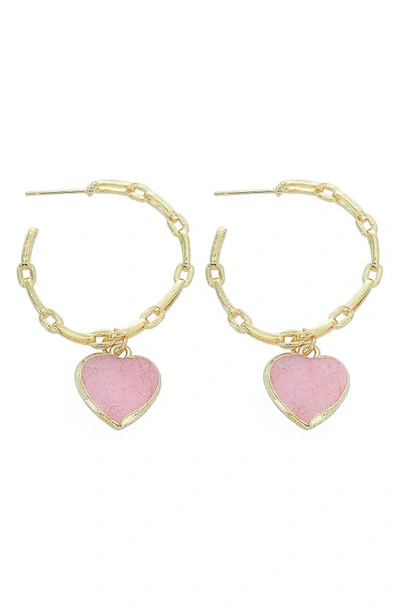 Panacea Heart Drop Hoop Earrings In Pink