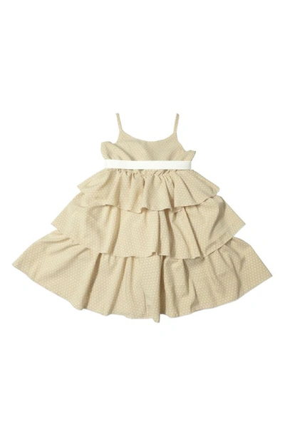 Joe-ella Babies' Dot Print Tiered Dress In Beige