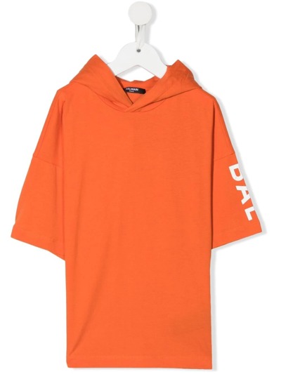 Balmain Teen Logo-print Cotton Hoodie In Orange