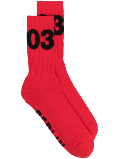 032c Intarsia-knit Ankle Socks In Red