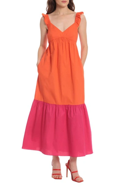 Donna Morgan Colorblock Print Maxi Dress In Tigerlily