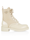 Prada Leather Combat Boots In Pink