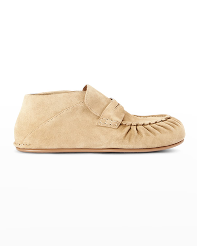 Loewe X Paula's Ibiza Men's High-top Leather Moccasin Loafers In Gold