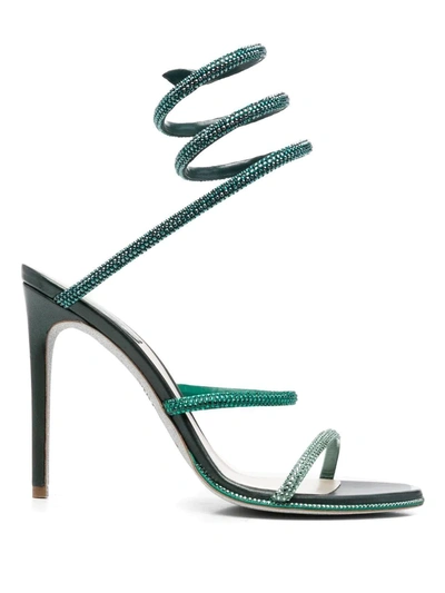 René Caovilla Cleo Wraparound Crystal-embellished 110mm Pumps In Emerald Green Blue